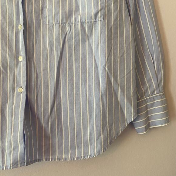 AYR Deep End Blue White Stripe Button Down Shirt Preppy Oversized Cotton Small - Picture 4 of 9